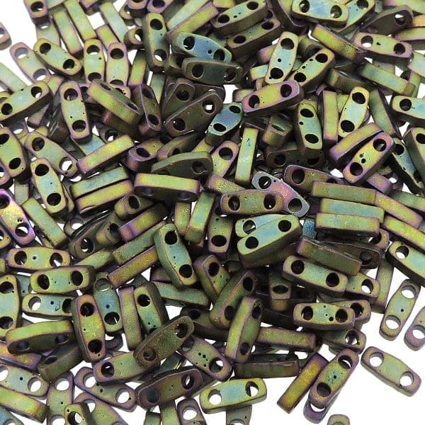 Miyuki Quarter Tila Beads 2-Hole 5×1.5mm Matte Metallic Khaki Iris 7.2GM