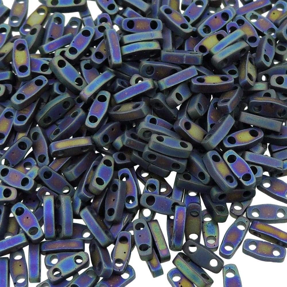 Miyuki Quarter Tila Beads 2-Hole 5×1.5mm Matte Black AB 7.2GM