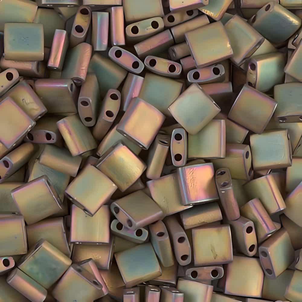 Miyuki Tila Beads 5mm 2-hole Square Matte Metallic Khaki Iris