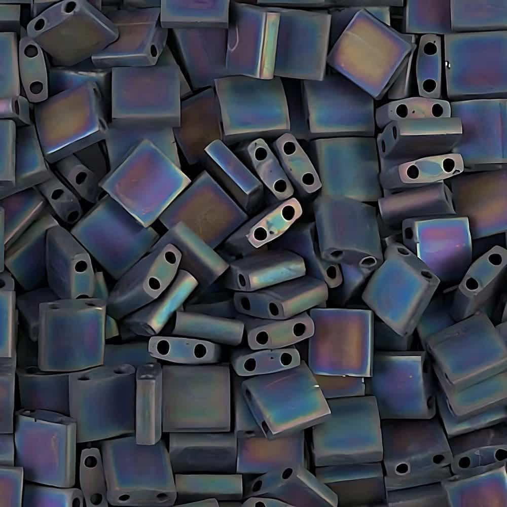 Miyuki Tila Beads 5mm 2-hole Square Matte Black AB 7.2GM