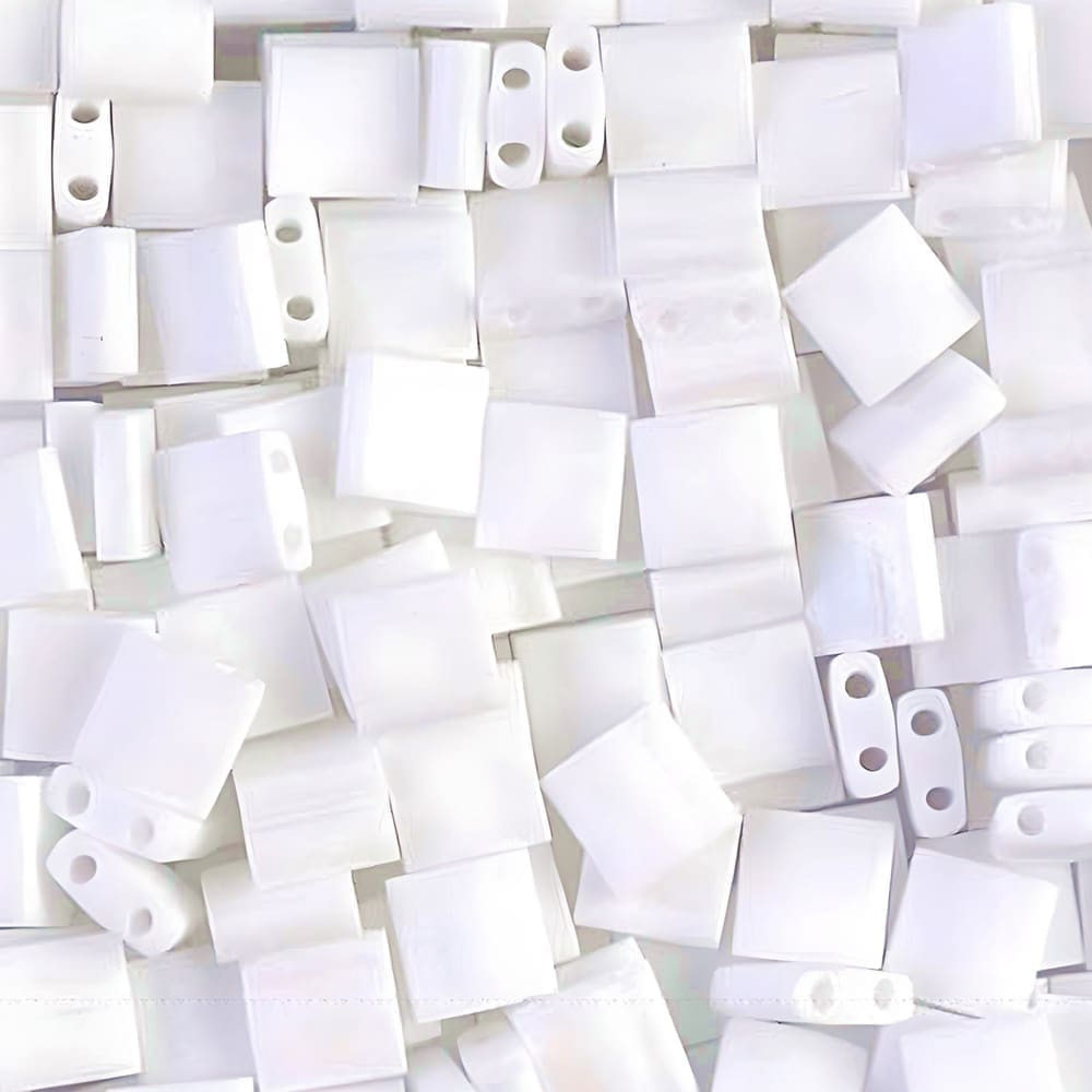 Miyuki Tila Beads 5mm 2-hole Square Matte Unicorn White (AB) 7.2GM