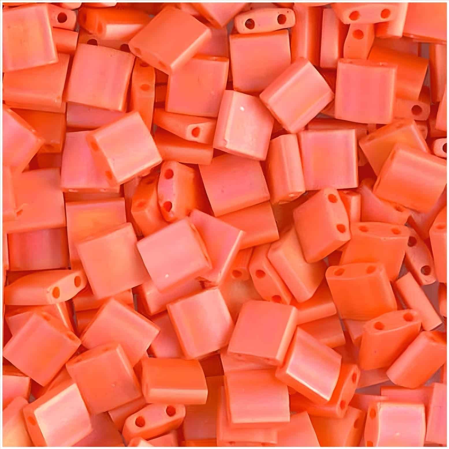 Miyuki Tila Beads 5mm 2-hole Square Matte Orange AB 7.2GM