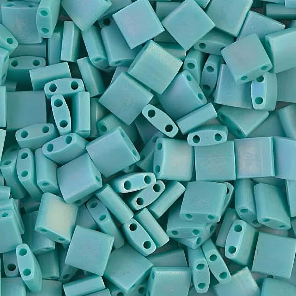 Miyuki Tila Beads 5mm 2-hole Square Matte Turquoise Green AB 7.2GM