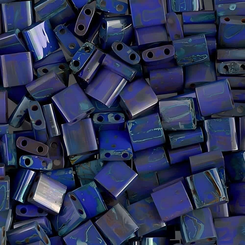 Miyuki Tila Beads 5mm 2-hole Square Picasso Cobalt Blue 7.2GM