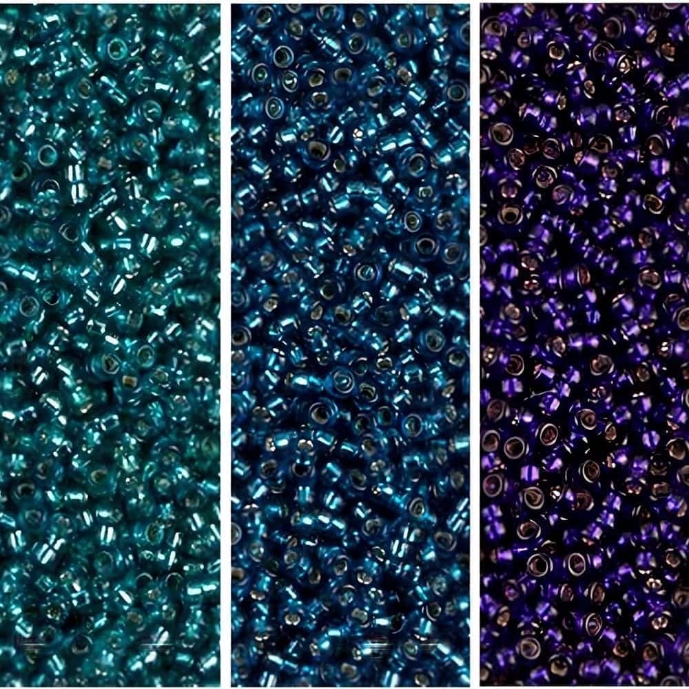 Set of 3 Colors, 24.6GM, Miyuki Round Seed Beads 15/0 Silver-Lined Teal, Blue Zircon, Dark Purple