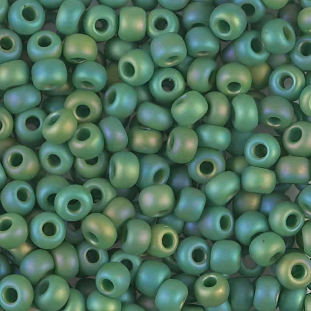 Miyuki Round Seed Beads 6/0 Matte Opaque Green AB 20GM 6-411FR