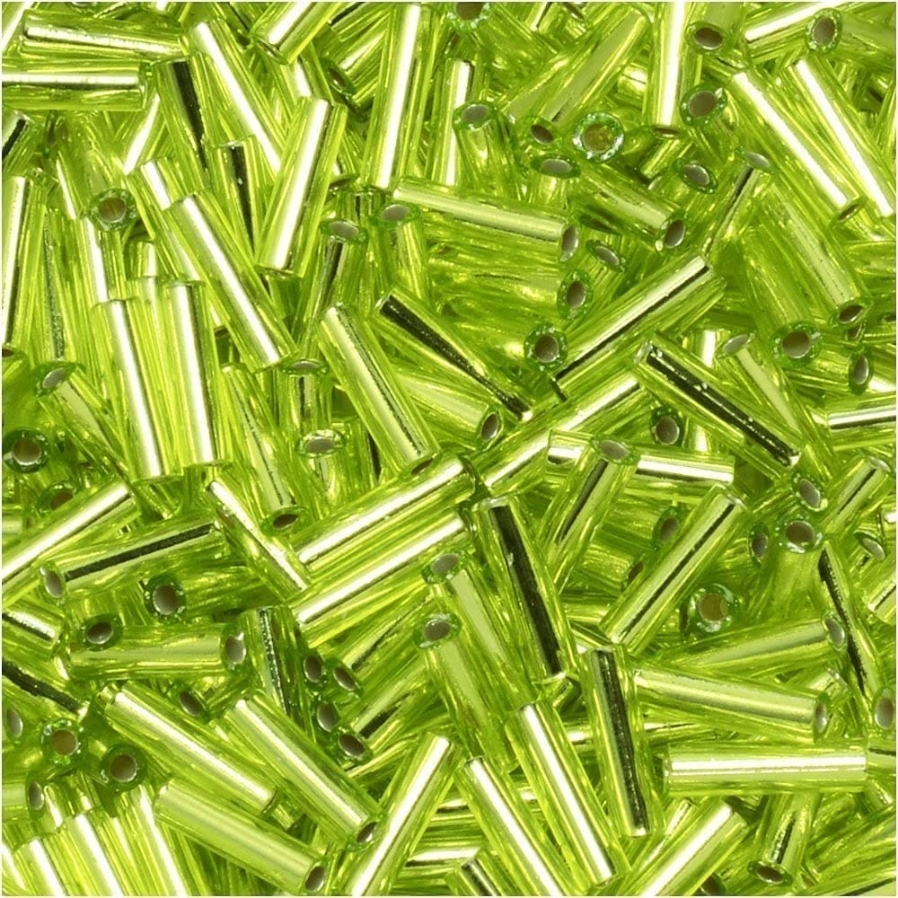 Miyuki Bugle Beads Size #2, 6mm, 17GM Silver Lined Chartreuse