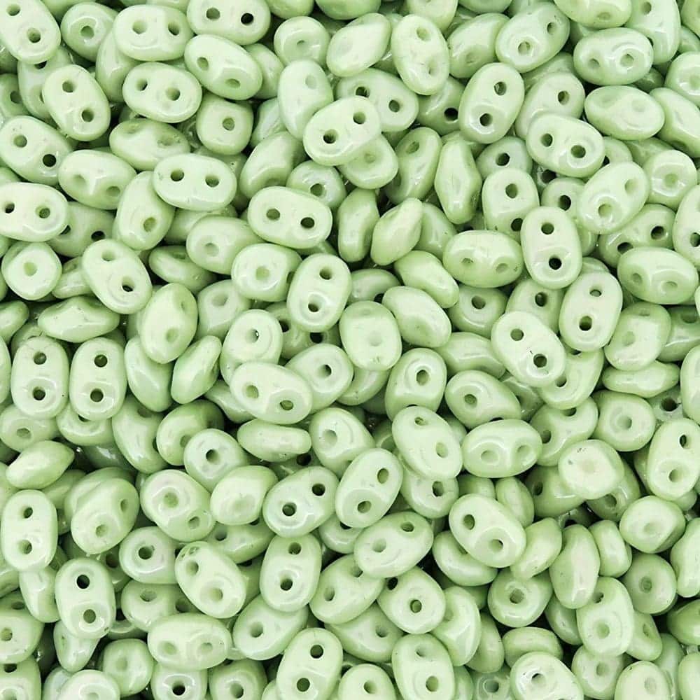 SuperDuo Beads Two-hole 5×2.5mm Chalk Light Green Luster 22.5GM