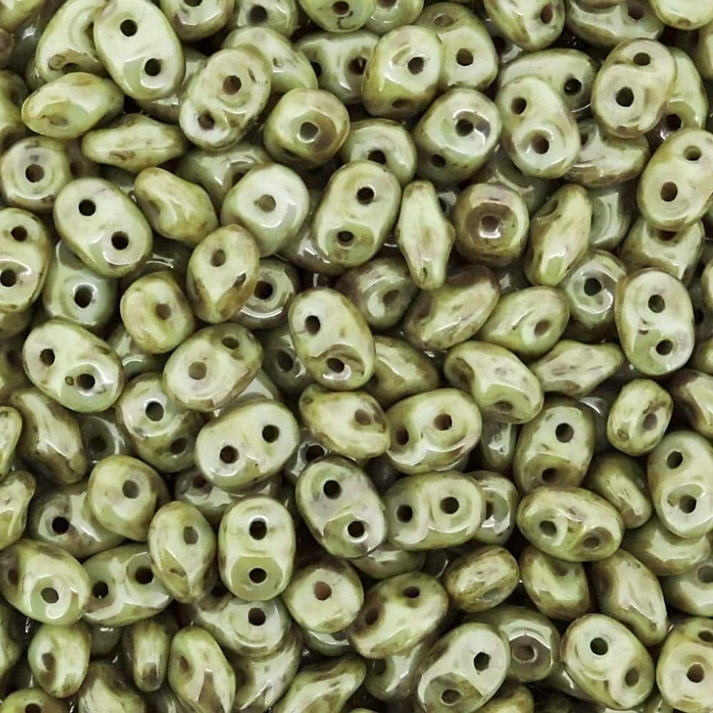 SuperDuo Beads Two-hole 5×2.5mm Chalk Lazure Green 22.5GM