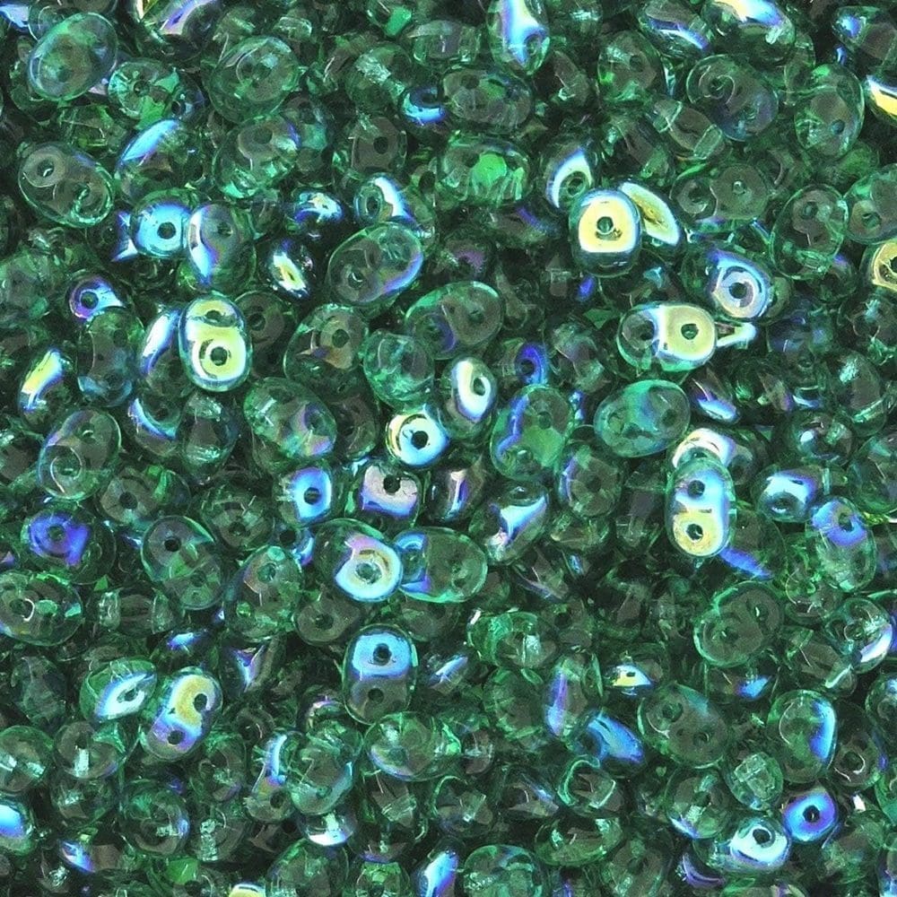 SuperDuo Beads Two-hole 5×2.5mm Emerald Green AB 22.5GM