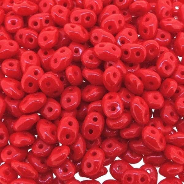 SuperDuo Beads Two-hole 5×2.5mm Opaque Coral Red 22.5GM