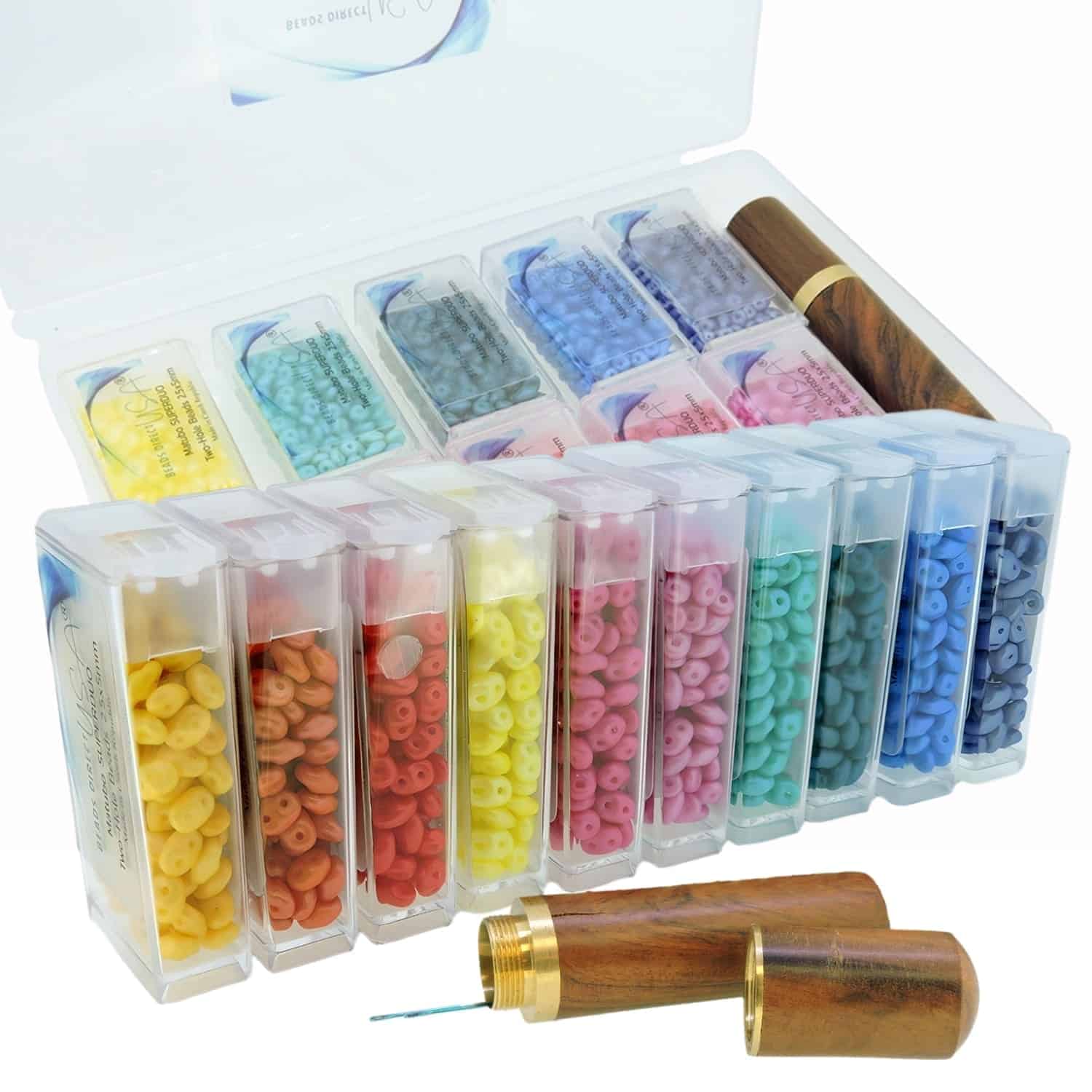 Set of 10 Colors, 120GM, SuperDuo Beads 5×2.5mm, Tropical Tutti-Frutti in Storage Box