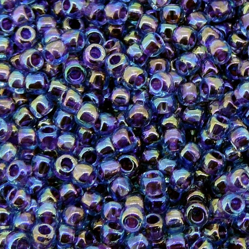 Toho Seed Beads Round Size 11/0 28GM Purple Lined Aqua Rainbow 11-776