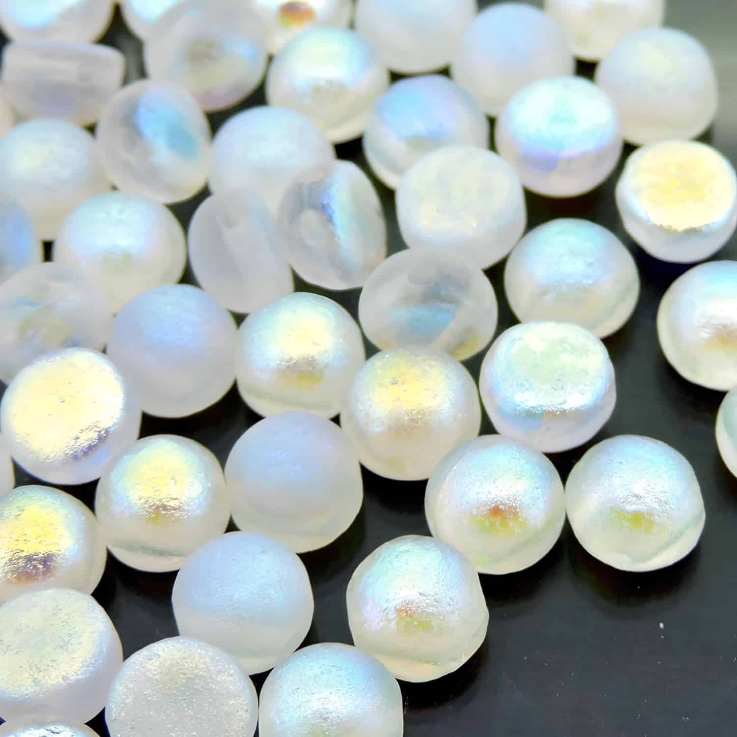 Cabochon Beads 6mm 2-Hole Crystal AB Full Etched