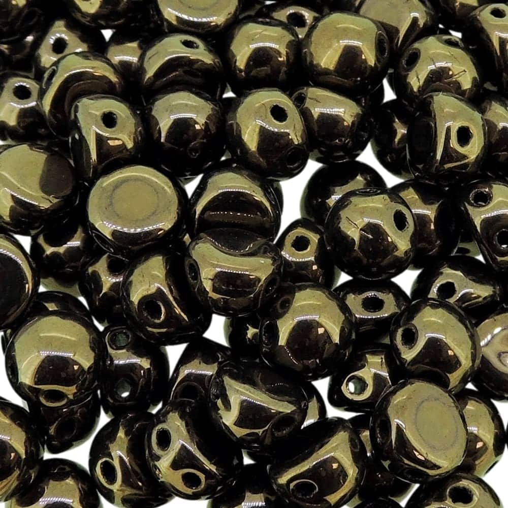 Cabochon Beads 2-Hole 6mm 20pcs – Metallic Jet Bronze