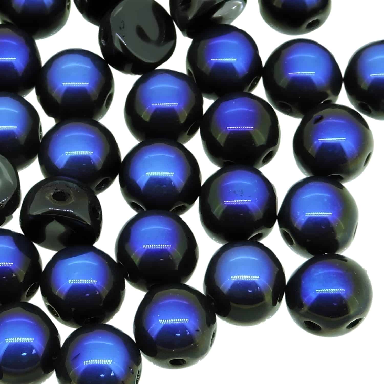Cabochon Beads 6mm 2-Hole Jet Azuro 20pcs