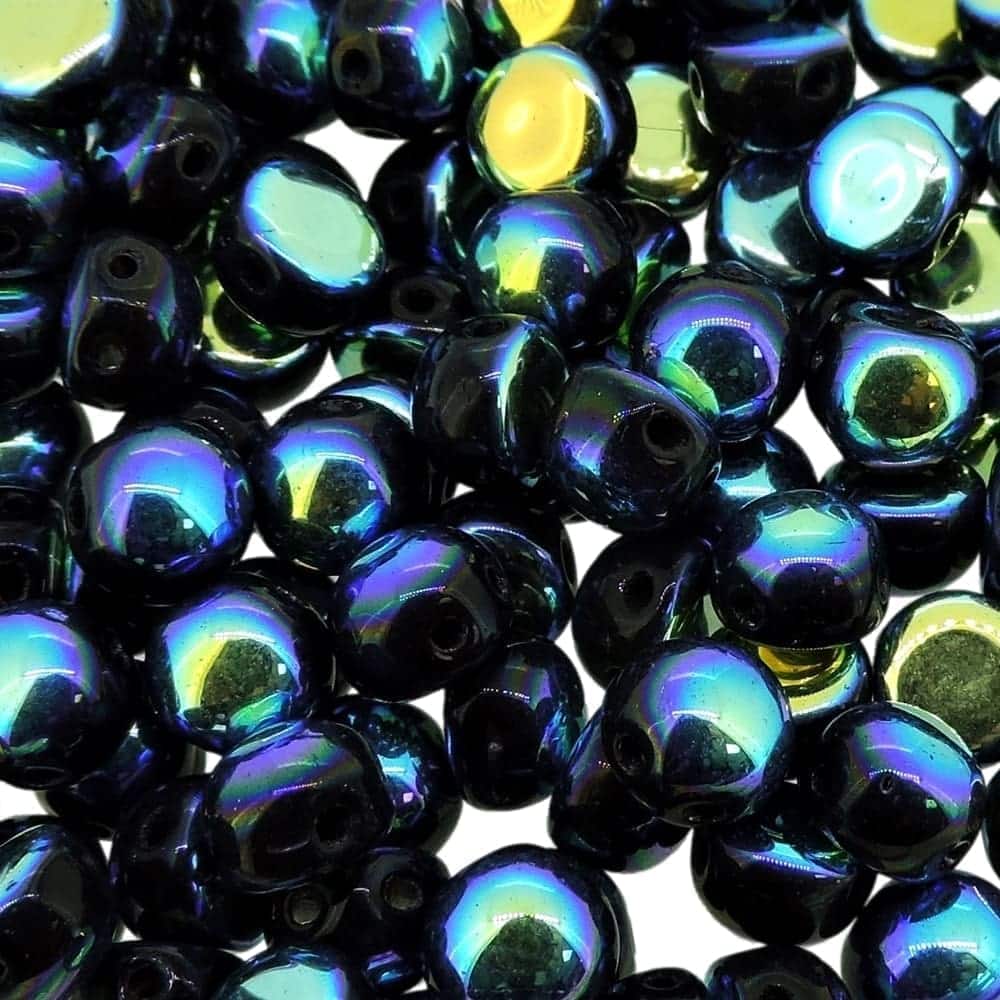 Cabochon Beads 2-Hole 6mm 20pcs – Jet Full AB