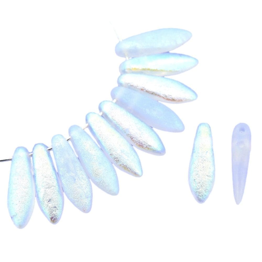 Dagger Beads 2-Hole 5x16mm Crystal AB Etched Stripes 25pcs