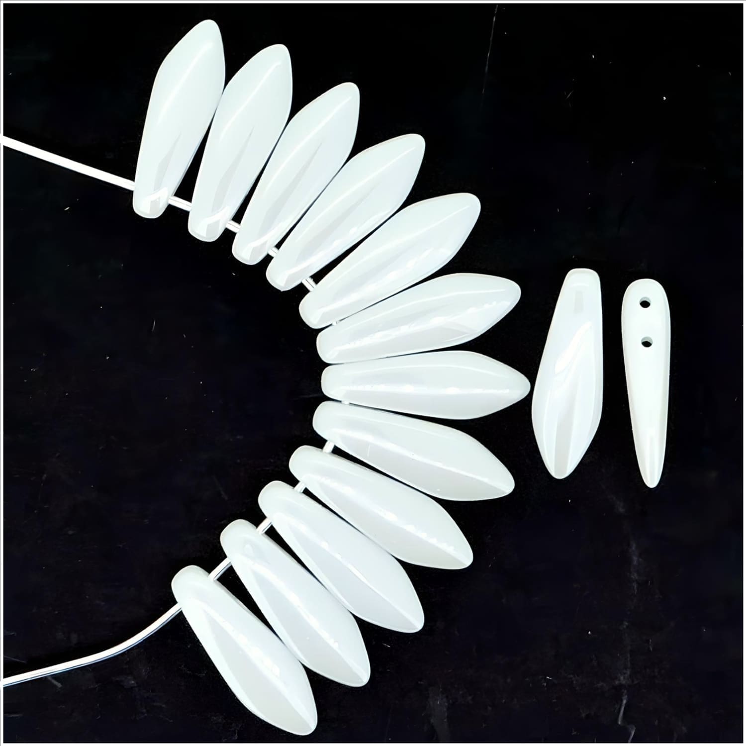 Dagger Beads 2-Hole 5x16mm White Shimmer