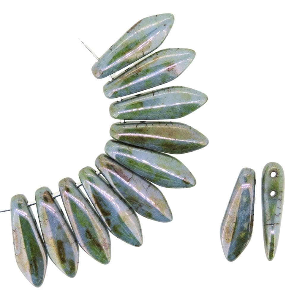 Dagger Beads 2-Hole 5x16mm Chalk Lazure Blue 25pcs