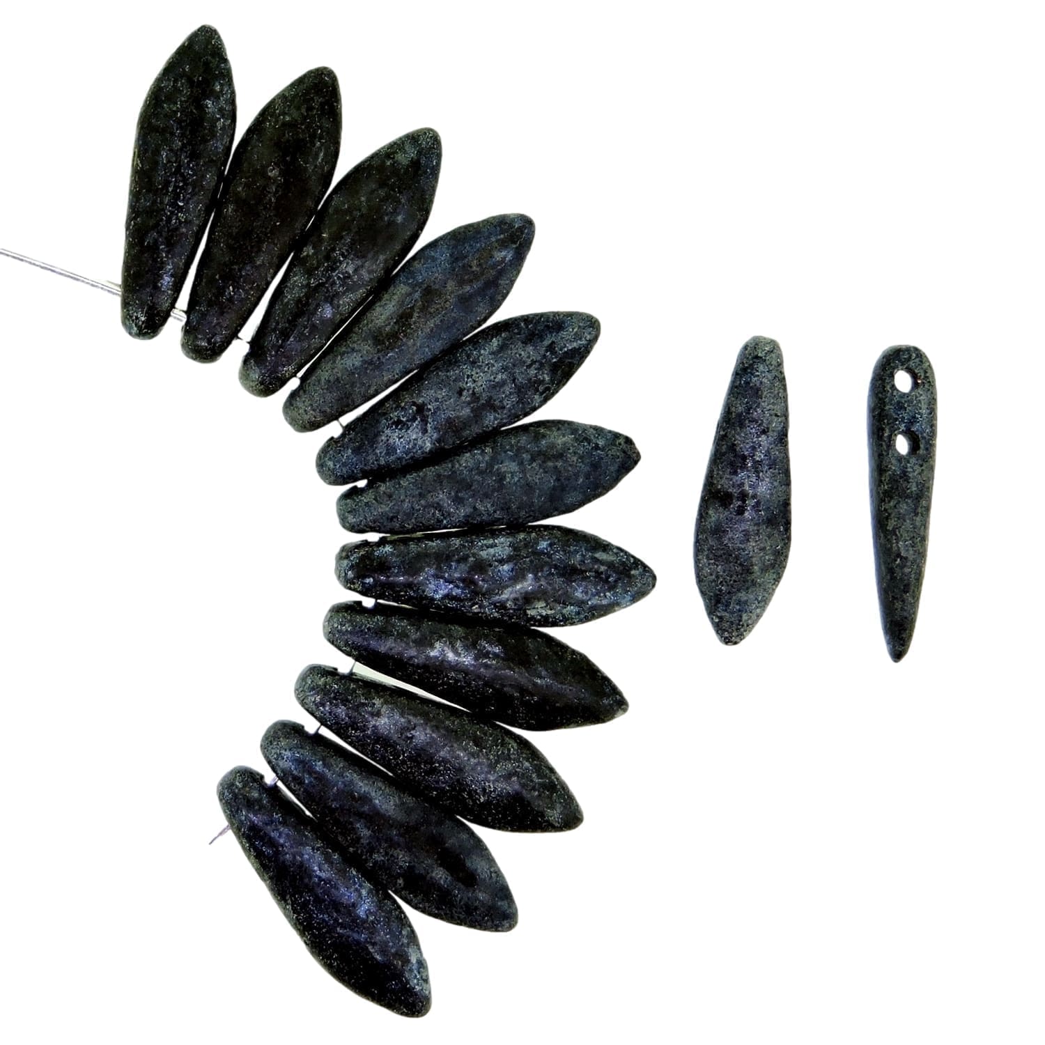 Dagger Beads 2-Hole 5x16mm Jet Etched Hematite