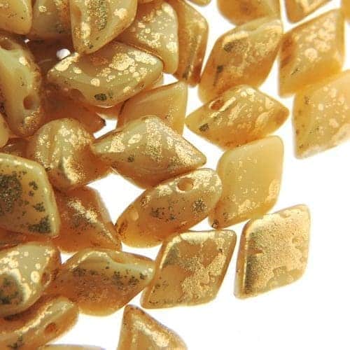 GemDuo Beads 2-Hole 8x5mm 10GM – Gold Splash Opaque Ivory
