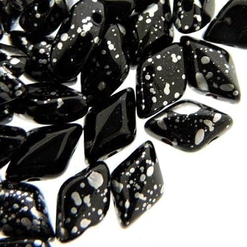 GemDuo Beads 2-Hole 8x5mm 10GM – Silver Splash Opaque Jet Black