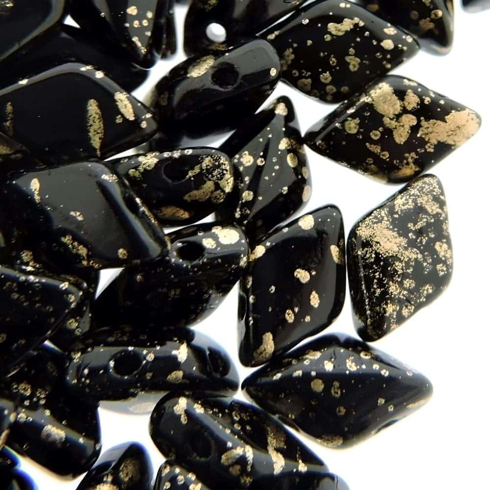 GemDuo Beads 2-hole 8x5mm 10GM – Gold Splash Opaque Jet Black