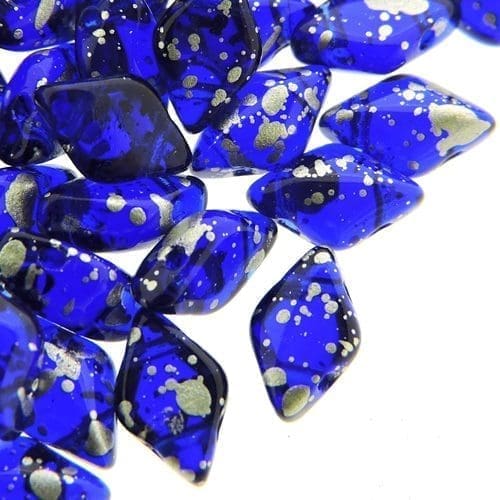 GemDuo Beads 2-Hole 8x5mm 10GM – Silver Splash Cobalt Blue