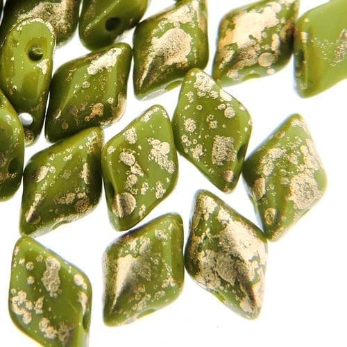 GemDUO 2-Hole beads 8x5mm 10GM – Gold Splash Wasabi Green