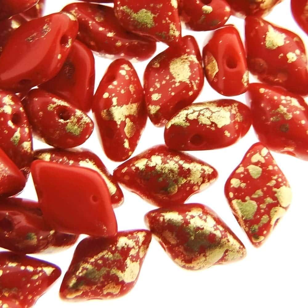 GemDUO 2-Hole beads 8x5mm 10GM – Gold Splash Opaque Red