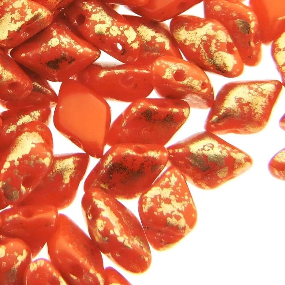 GemDUO 2-Hole beads 8x5mm 10GM – Gold Splash Opaque Orange
