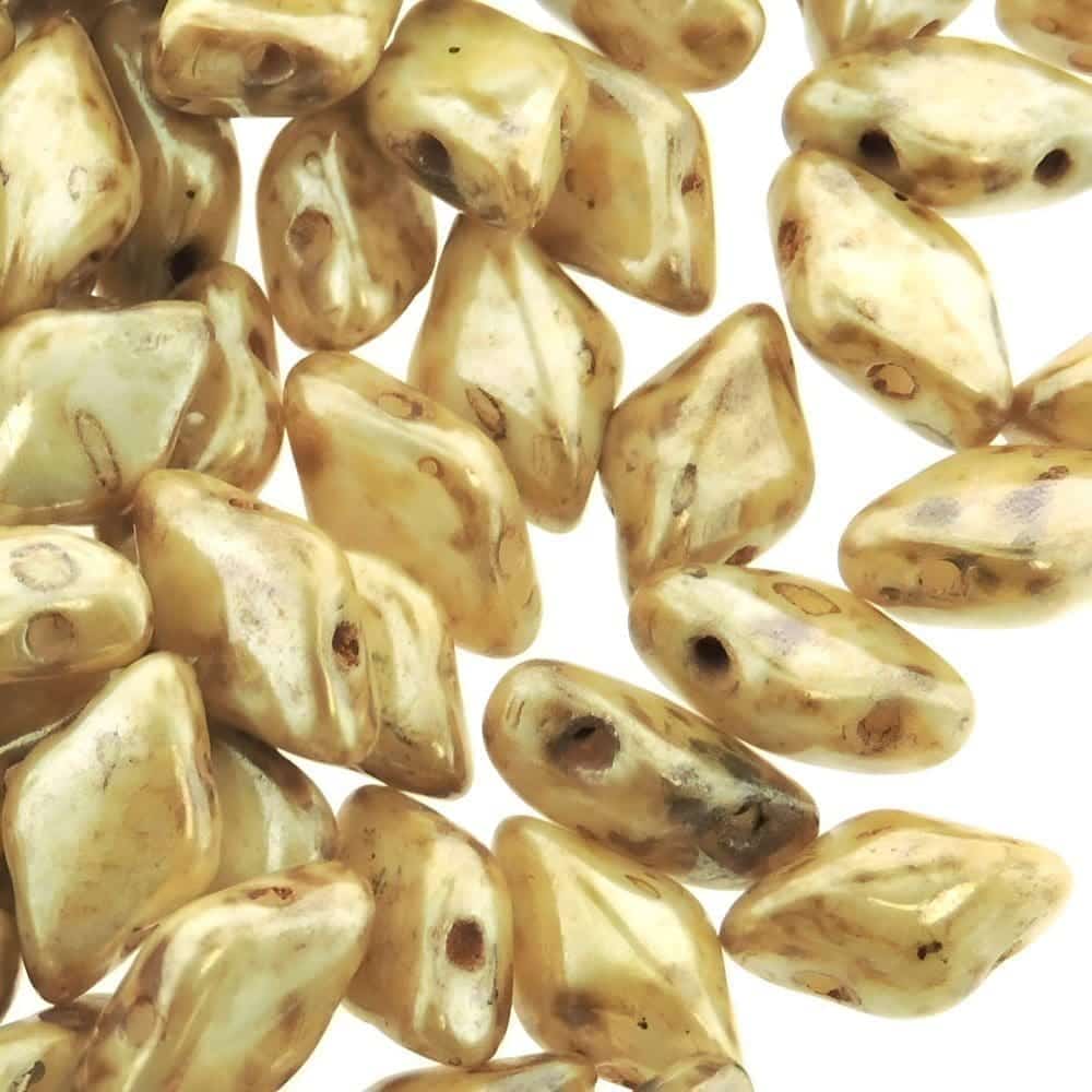 GemDuo Beads 2-Hole 8x5mm 10GM- Chalk Honey Drizzle
