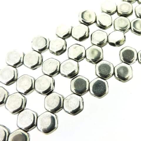 Honeycomb Beads 2-Hole Glass 6mm 30pcs Full Labrador Silver