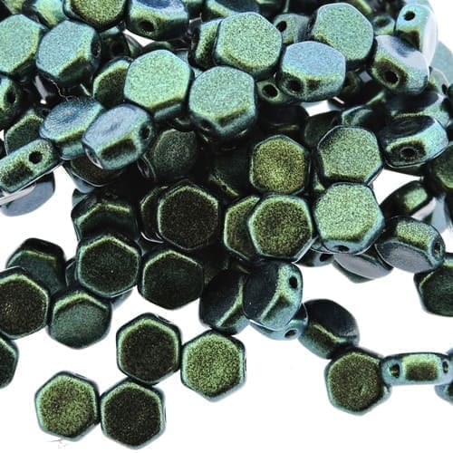 Czech Glass Honeycomb Beads 2-Hole 6mm 30pcs Motley Viridian