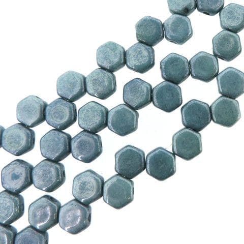 Czech Glass Honeycomb Beads 2-Hole 6mm 30 Pcs Chalk Blue Luster