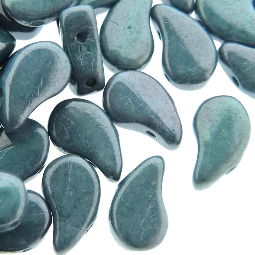Paisley Duo Beads Czech Glass 8x5mm 10GM Chalk Blue Luster