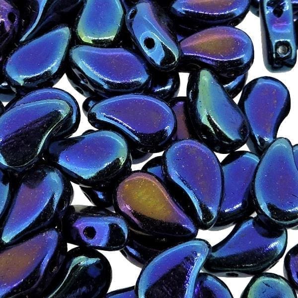 Paisley Duo Beads Czech Glass 8x5mm 10GM Jet Blue Iris