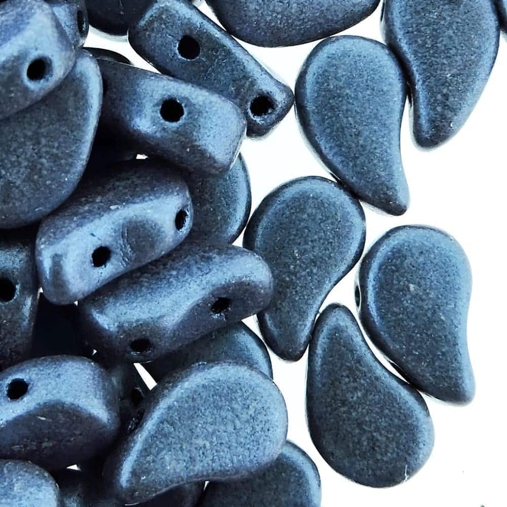 Paisley Duo Beads Czech Glass 8x5mm 10GM Metallic Suede Blue