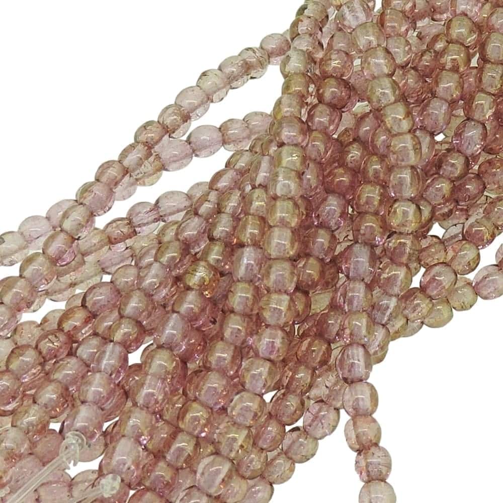 Czech Round Druk Beads 3mm – Luster Transparent Topaz/Pink 100pcs
