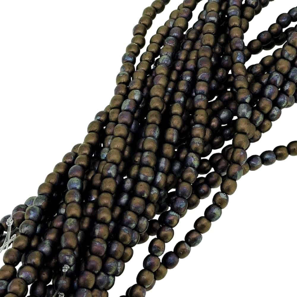 Czech Round Druk Beads 3mm – Jet – Matte Bronze Vega 100pcs