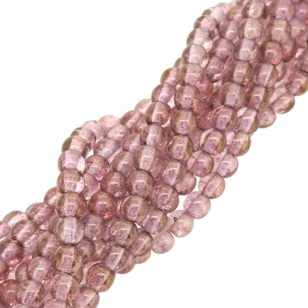 Czech Round Druk Beads 4mm – Luster Transparent Topaz/Pink 100pcs
