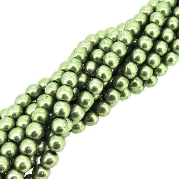 Czech Round Druk Beads 4mm – Saturated Metallic Greenery Appx 100pcs