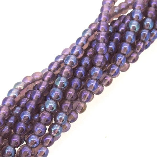 Czech Round Druk Beads 4mm – Luster Iris Amethyst Appx 100pcs