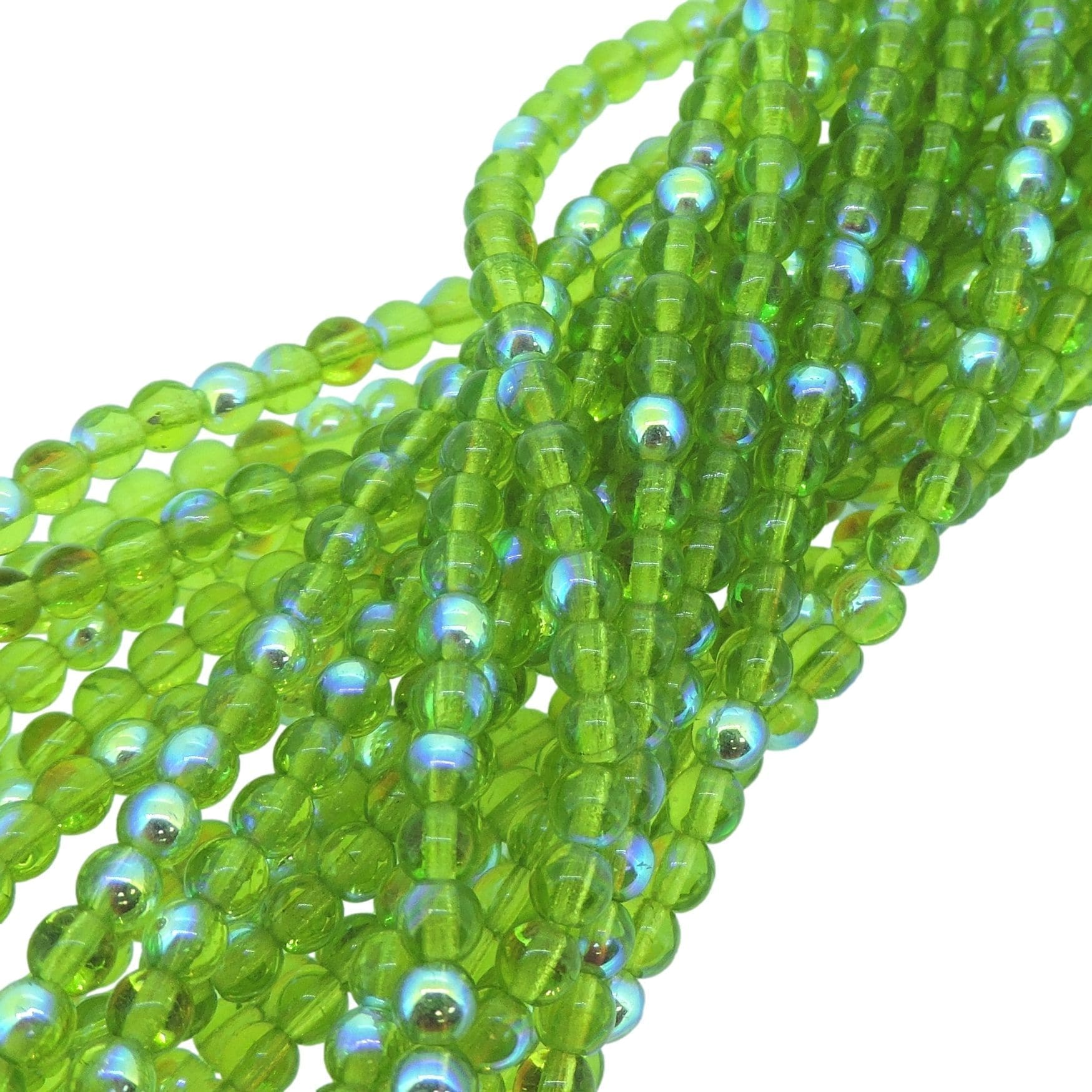 Round Beads 4mm Czech Glass  – Olivine AB 100pcs