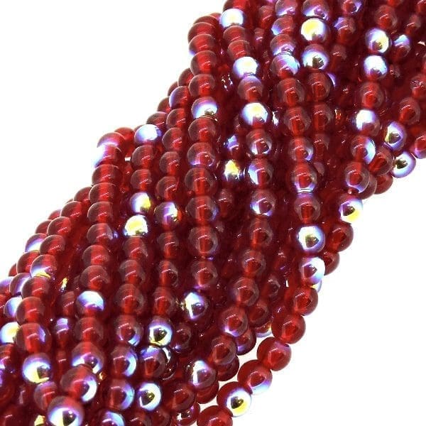 Round Beads 4mm Czech Glass – Siam Ruby AB 100pcs