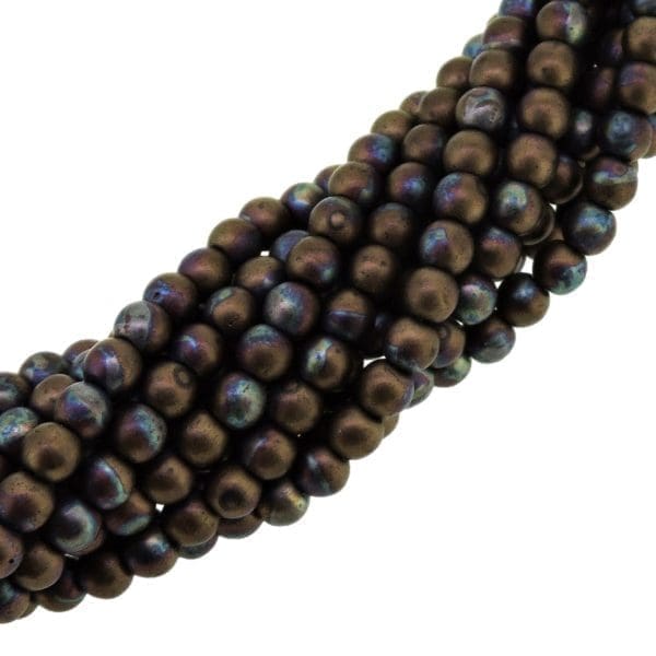 Round Beads 4mm Czech Glass – Jet Matte Bronze Vega 100pcs