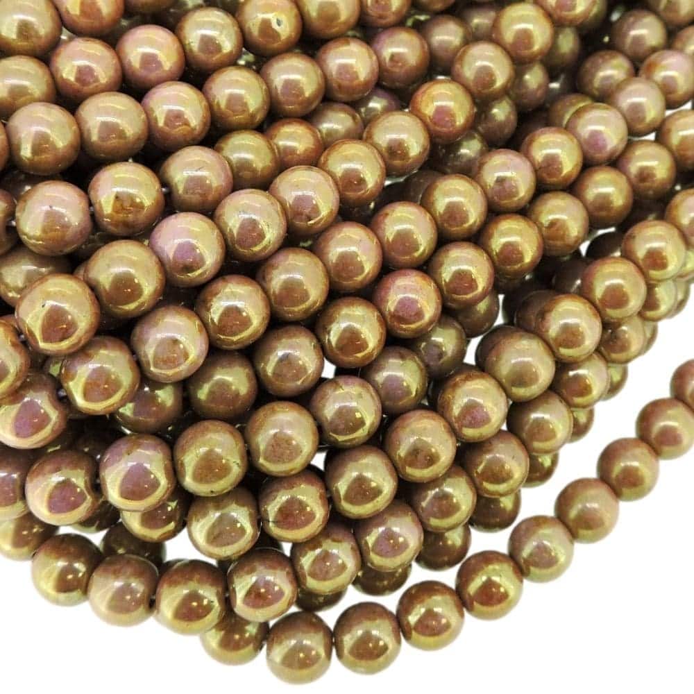 Smooth Round Druk Czech Beads 6mm Decora Pecan Appx 50pcs