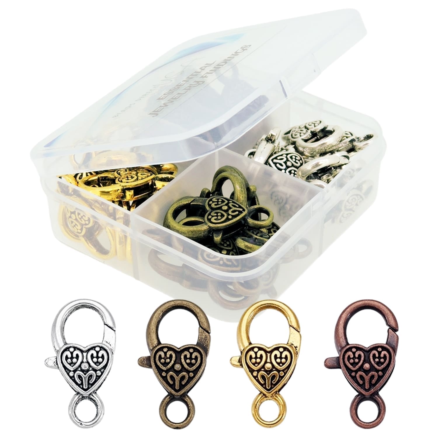 Lobster Claw Jewelry Clasps – 40-Piece Assortment with Storage Box in 4 Colors