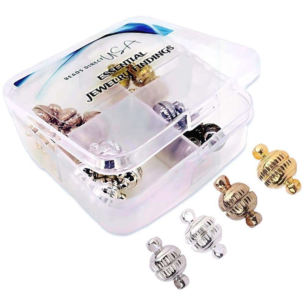 4 Colors – Magnetic Clasps Round 10mm, 20 Sets in Storage Box